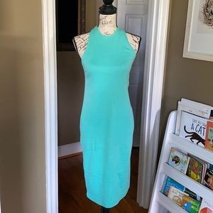 Vintage Avon Fashions High Neck Halter Twist Back Mid-length Cotton Dress sz S